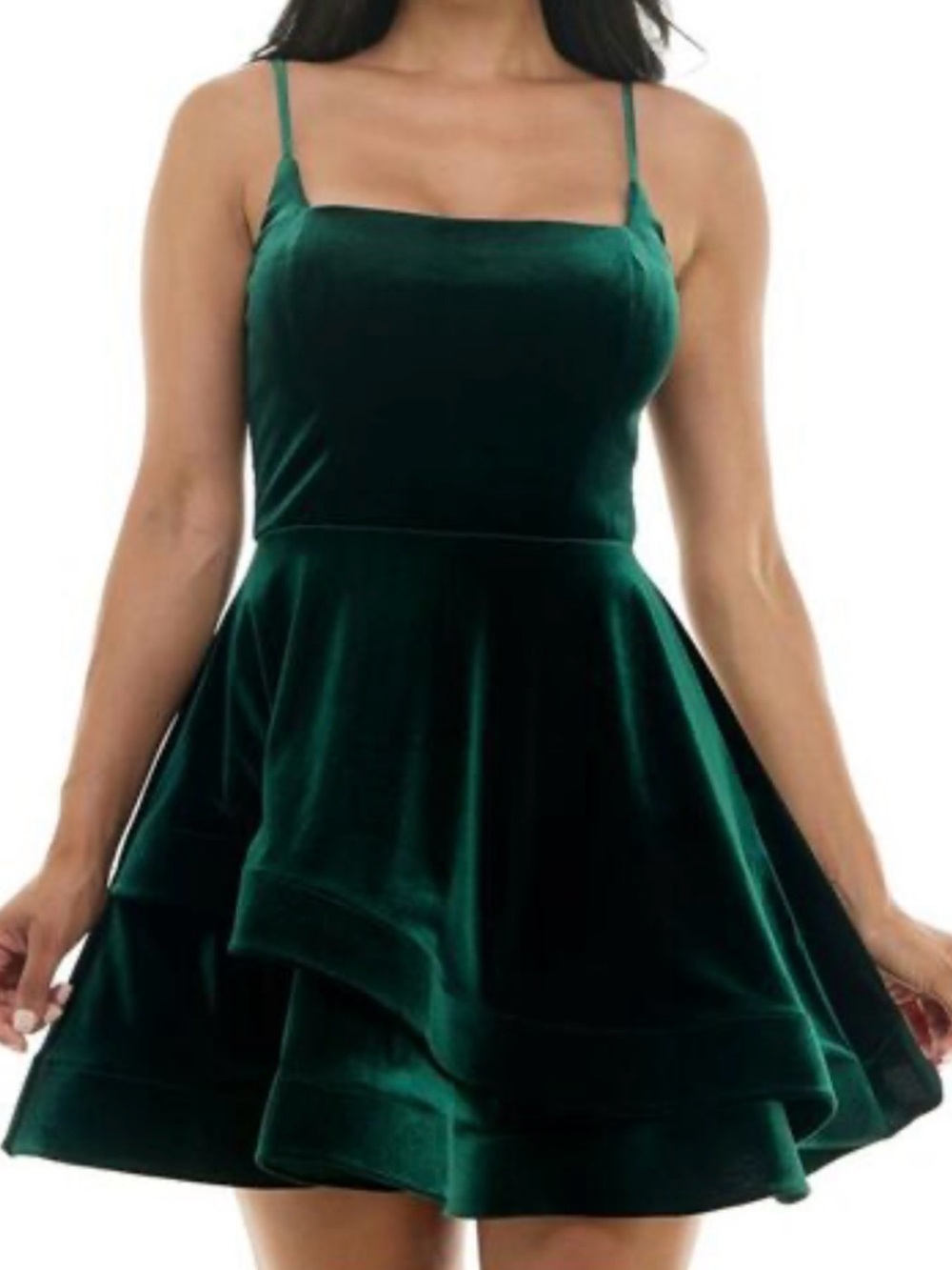 B Darlin Emerald Green Velvet Spaghetti-Strap Mini Dress